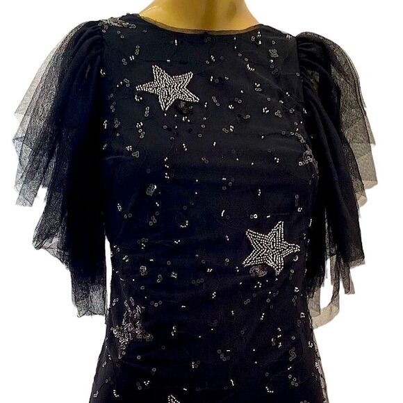 Holiday Black tule dress with sequin stars, back zipper, - Picture 2 of 15